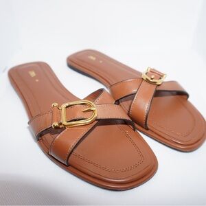 Zara Tan Leather Buckle Sandals